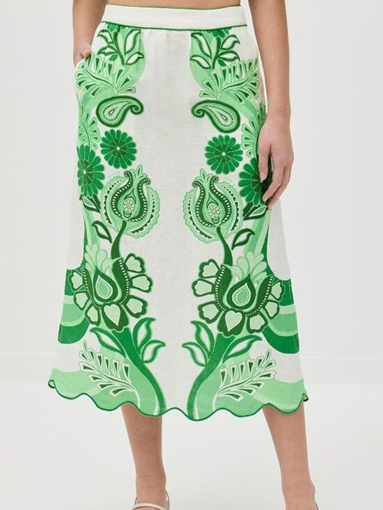 FARM Rio Dresses & Skirts - FARM Rio 100% Linen Color Festival Green Midi Skirt